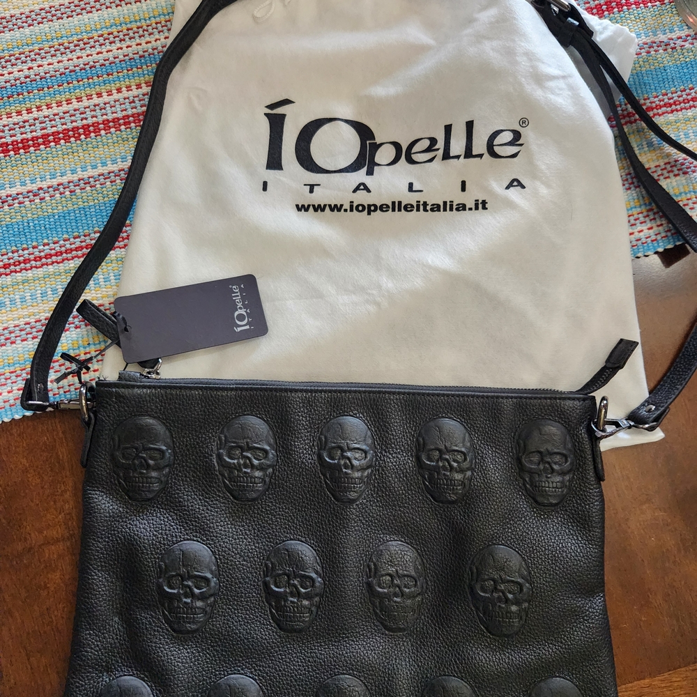 Black Skull Embossed Messenger Bag